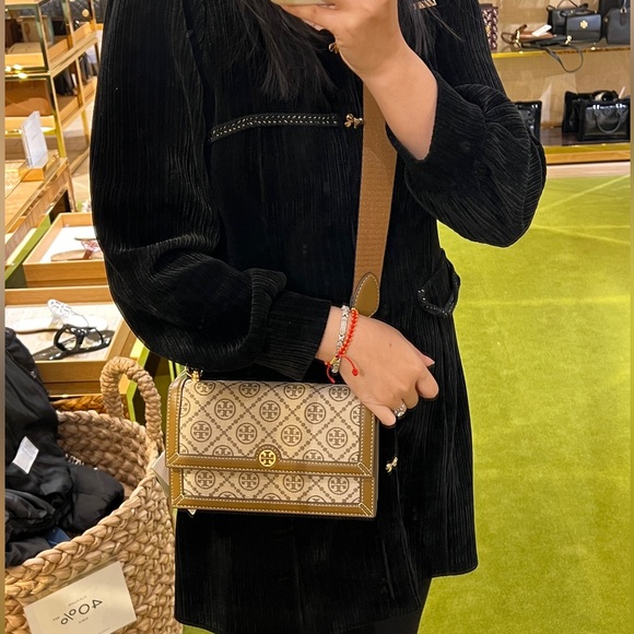 NWT TORY BURCH T MONOGRAM JACQUARD MINI BAG Two stripes $448 - Picture 6 of 16